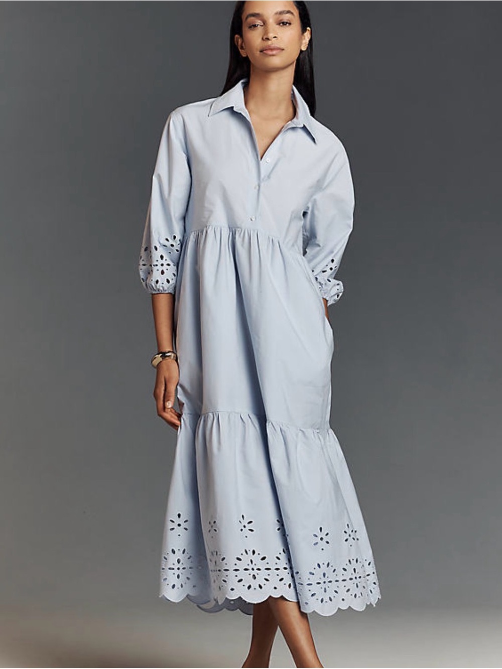 Anthropologie Maeve Light Blue Eyelet Hem Shirt Dress